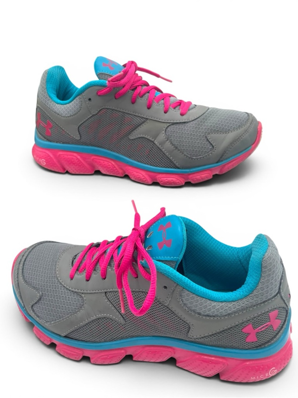 Under Armour Running Shoes Gray Pink Teal Women’s 7 Youth 6Y Athletic - Picture 2 of 10